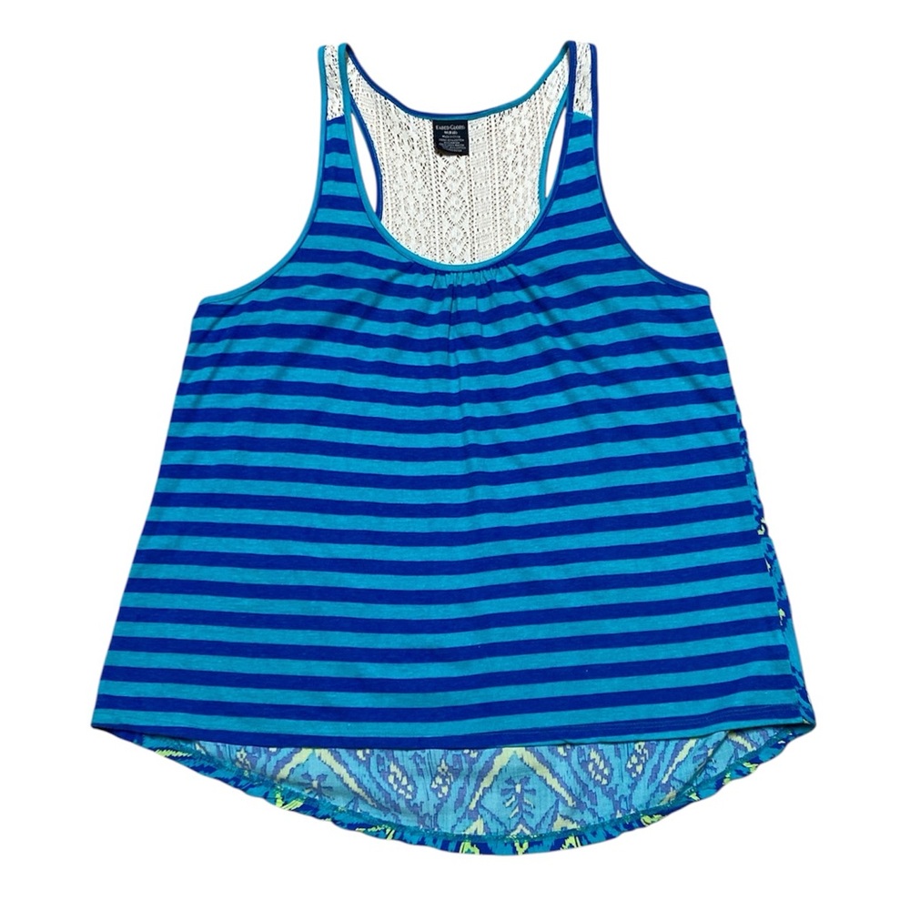 Faded Glory Tank Top Women’s M Blue Stripes Casual Flowy Boho Sleeveless Blouse